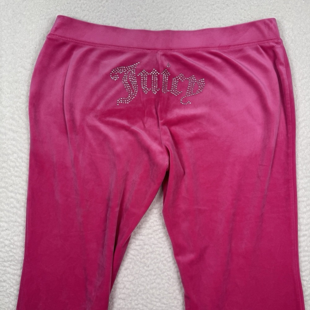 Juicy Couture Wide Leg Track Pants Women's XL Pink Velour‎ Spell Out Rhinestones